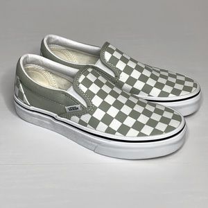 Vans checkerboard Classic Women Slip On Shoes Green & White size 5 1/2 5.5